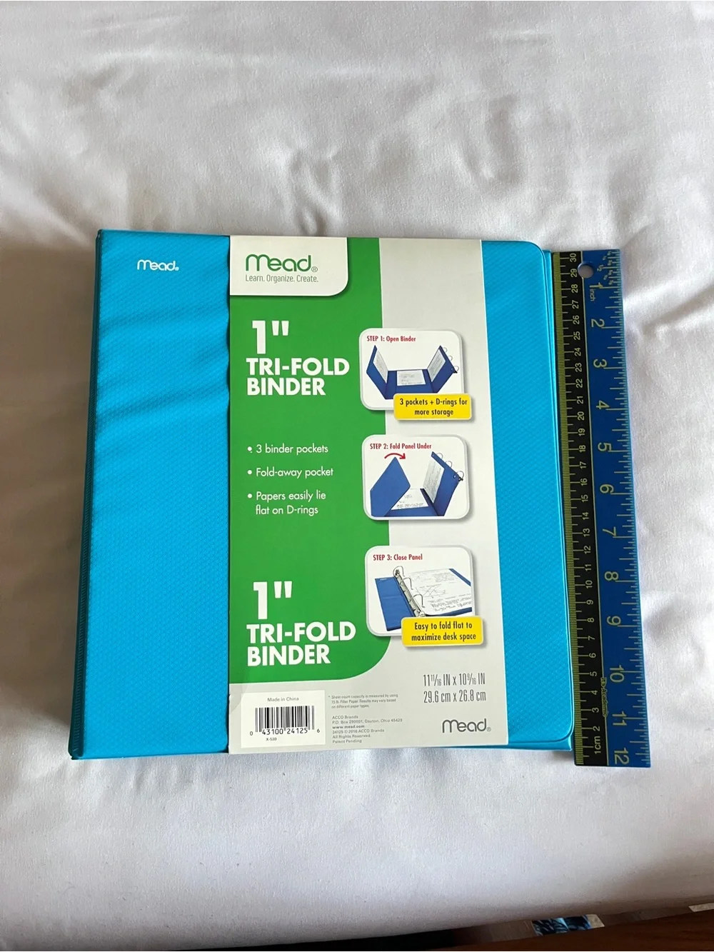 Mead Blue 1 Inch Tri-Fold 3 Ring Binder D-Rings 225 Sheet Capacity New
